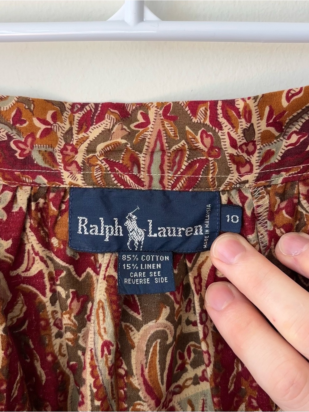 Vintage Ralph Lauren Skirt Sz 10 Cotton Linen Red Ornate Tapestry 80s Blue Label - Picture 4 of 14